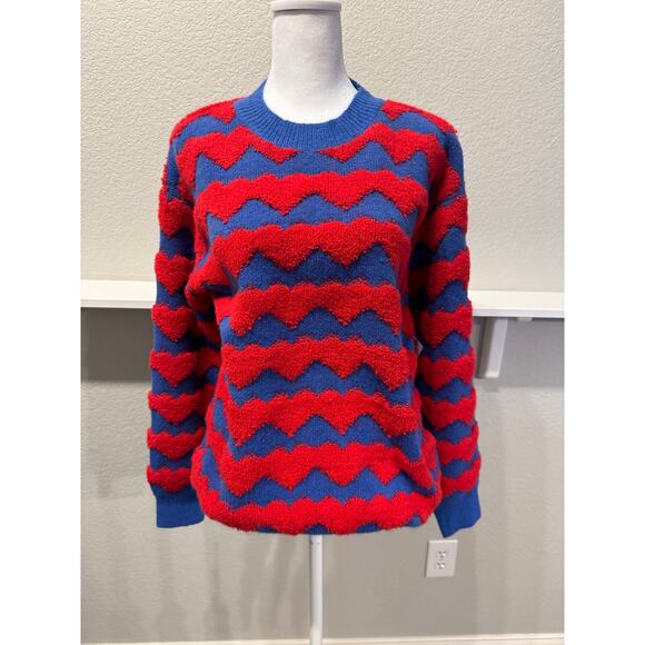 New-Wave Pattern Sweater-Blue & Red-Small - Picture 2 of 4